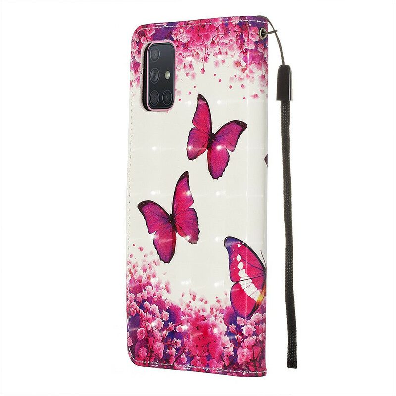 Custodia in pelle Samsung Galaxy A71 Farfalle Rosse