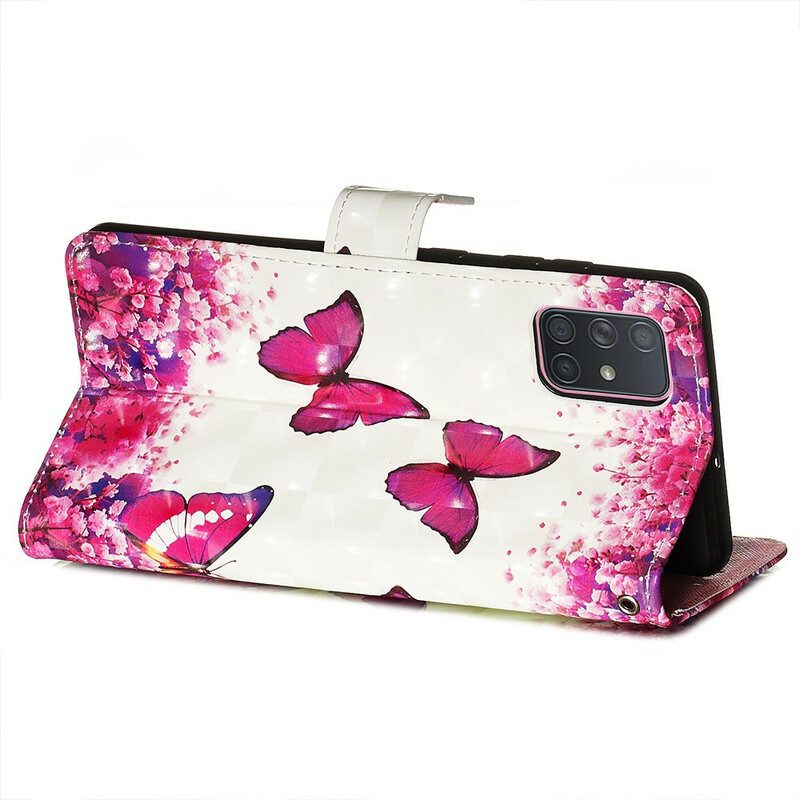 Custodia in pelle Samsung Galaxy A71 Farfalle Rosse