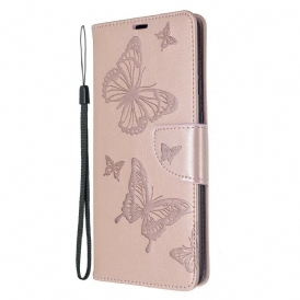 Custodia in pelle Samsung Galaxy A71 Farfalle In Volo Con Cordino