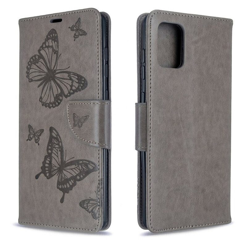 Custodia in pelle Samsung Galaxy A71 Farfalle In Volo Con Cordino