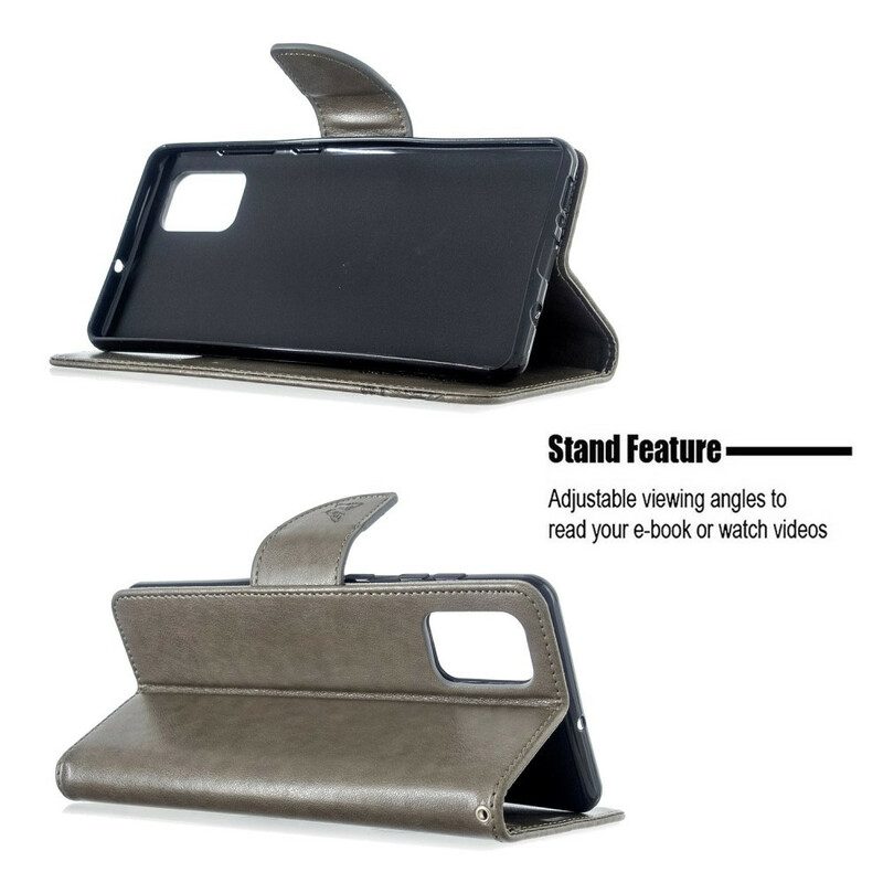 Custodia in pelle Samsung Galaxy A71 Farfalle In Volo Con Cordino