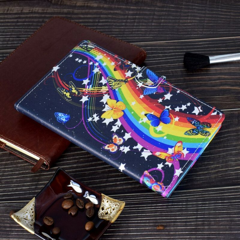 Custodia in pelle Samsung Galaxy Tab A7 Lite Farfalle Arcobaleno