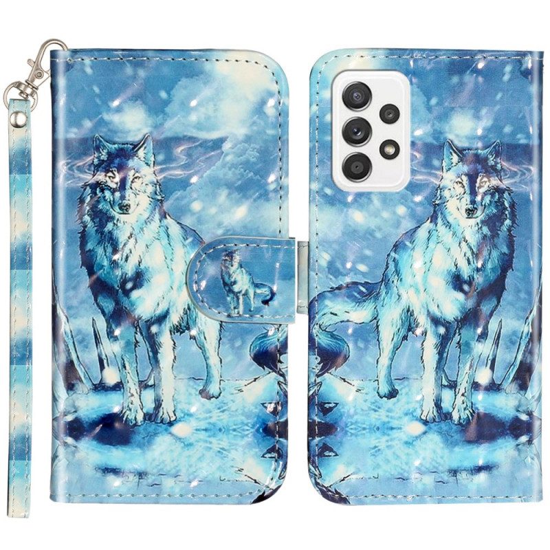 Custodia in pelle Samsung Galaxy A53 5G Cordino Lupo