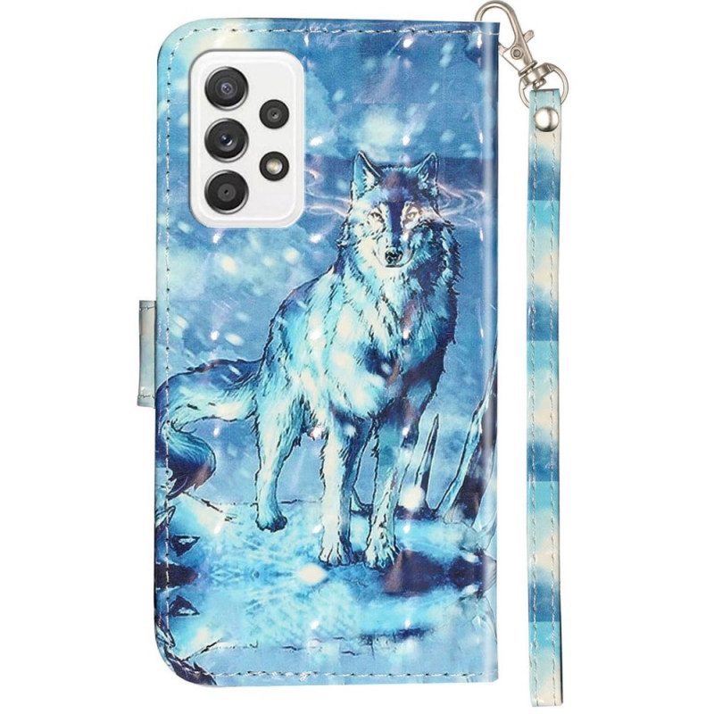 Custodia in pelle Samsung Galaxy A53 5G Cordino Lupo