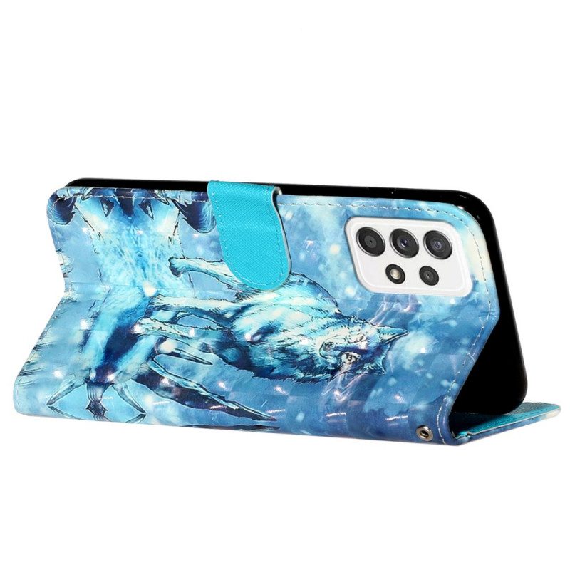 Custodia in pelle Samsung Galaxy A53 5G Cordino Lupo