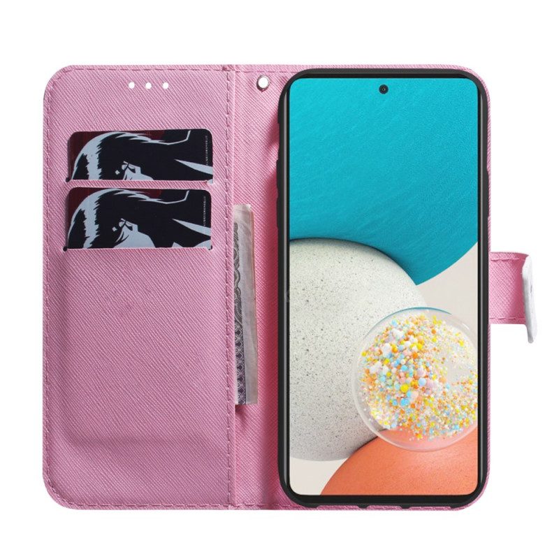 Custodia in pelle Samsung Galaxy A53 5G Fiore Rosa Polveroso