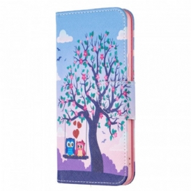 Custodia in pelle Samsung Galaxy A53 5G Gufi Sull'altalena