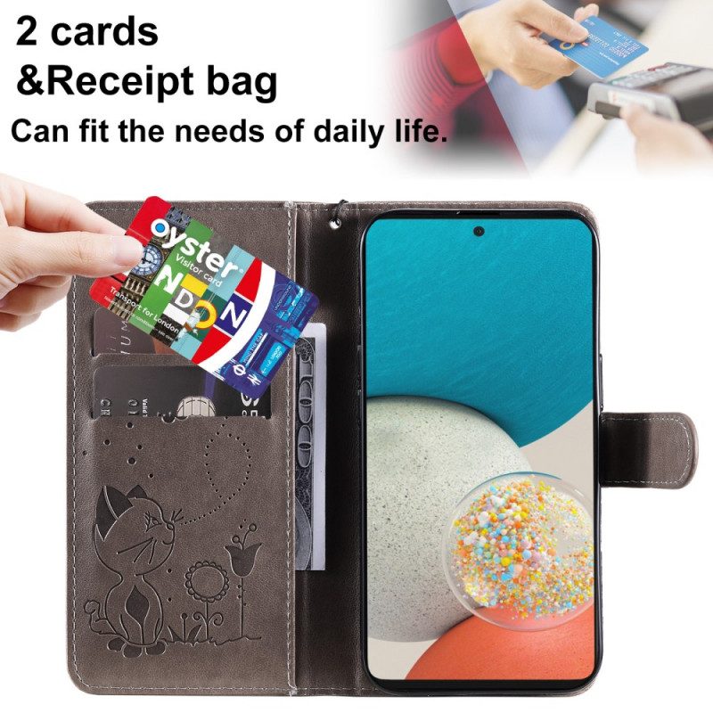 Custodia in pelle Samsung Galaxy A53 5G Strappy Cat E Api