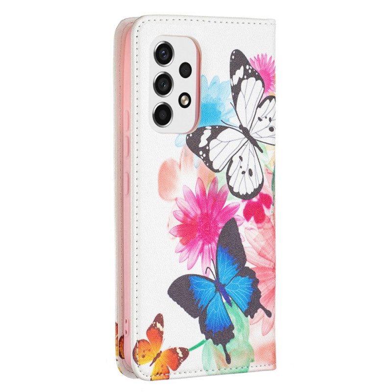 Folio Cover Samsung Galaxy A53 5G Custodia in pelle Farfalle Colorate