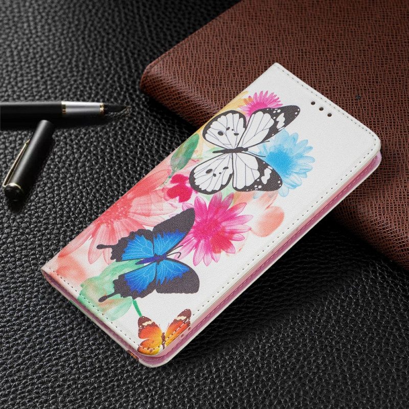 Folio Cover Samsung Galaxy A53 5G Custodia in pelle Farfalle Colorate