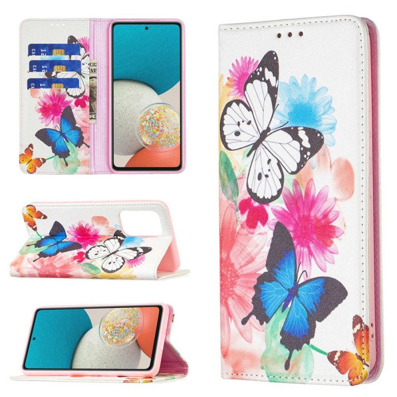 Folio Cover Samsung Galaxy A53 5G Custodia in pelle Farfalle Colorate