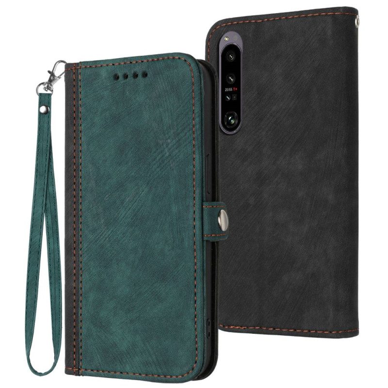 Custodia A Portafoglio Sony Xperia 1 IV Bicolore Con Cinturino