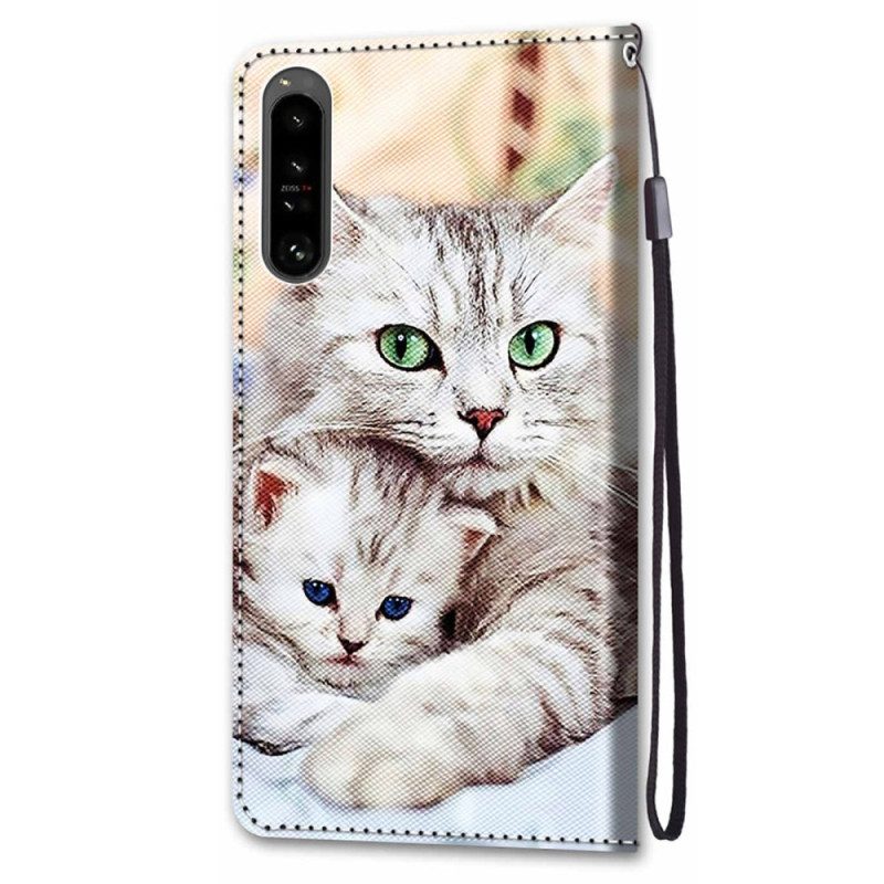 Custodia in pelle Sony Xperia 1 IV Famiglia Di Gatti
