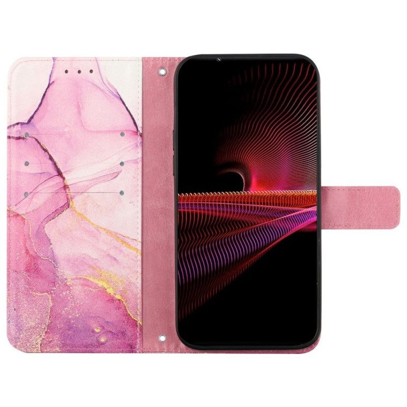 Custodia in pelle Sony Xperia 1 IV Marmo Con Cordino