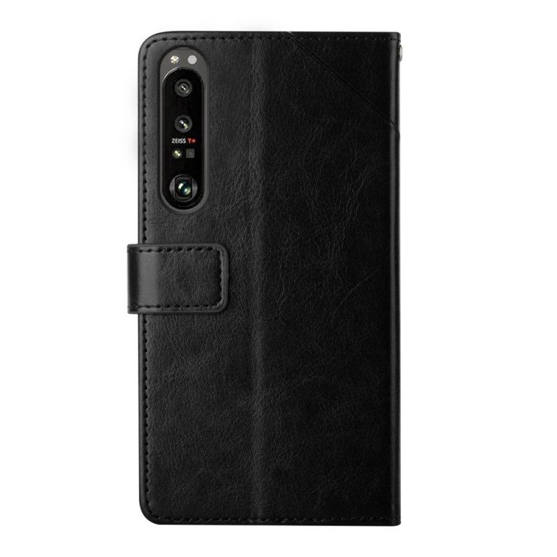 Custodia in pelle Sony Xperia 1 IV Motivo A Y Con Spalline