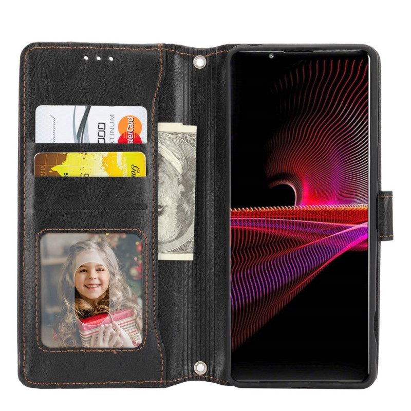 Custodia in pelle Sony Xperia 1 IV Portafoglio Portafoglio Con Cordino E Tracolla