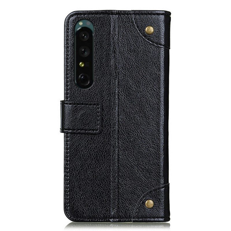 Custodia in pelle Sony Xperia 1 IV Stile Nappa Con Rivetti