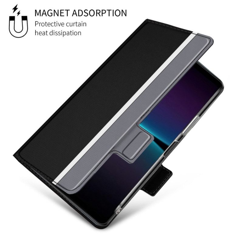 Folio Cover Sony Xperia 1 IV Custodia in pelle Bicolore Baiyu