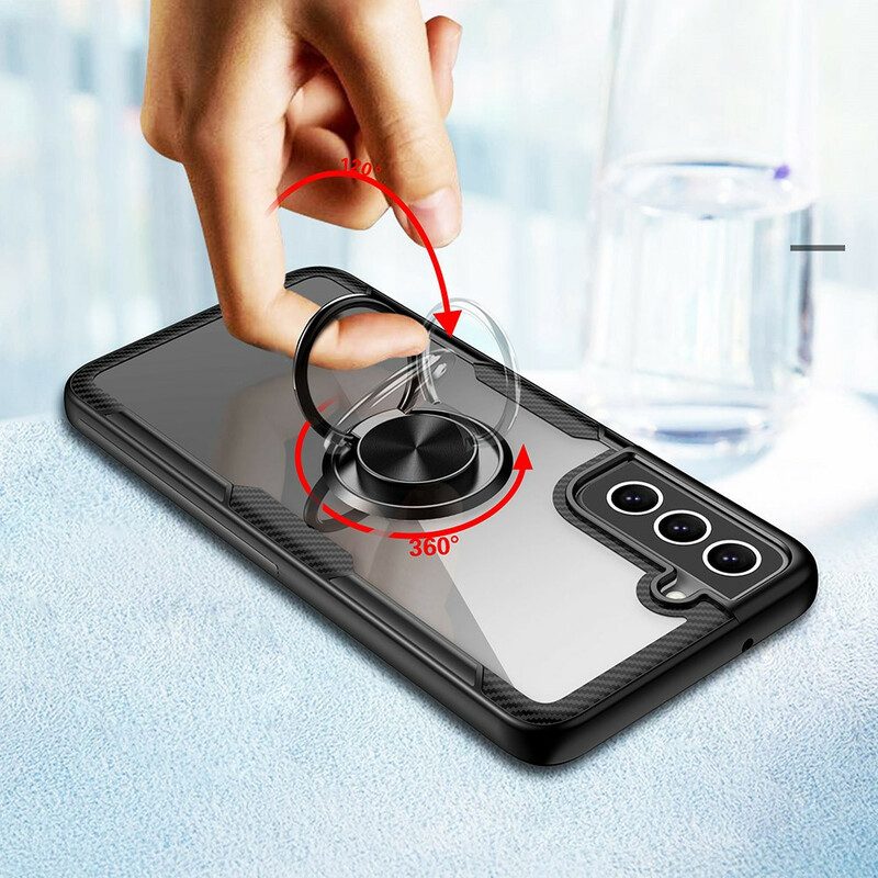 Cover Samsung Galaxy S21 FE Anello In Metallo In Fibra Di Carbonio