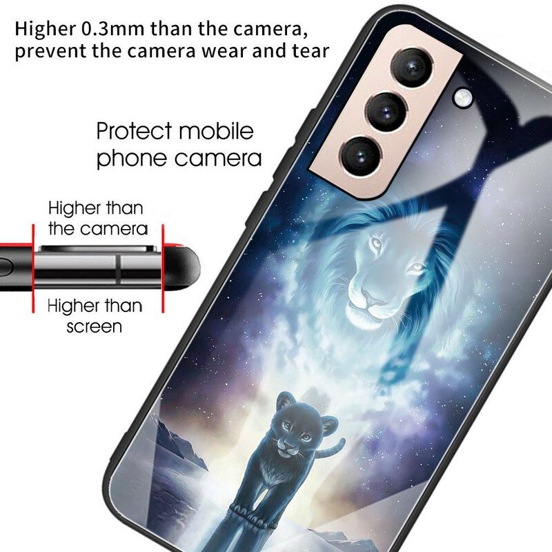 Cover Samsung Galaxy S21 FE Cucciolo Di Leone In Vetro Temperato