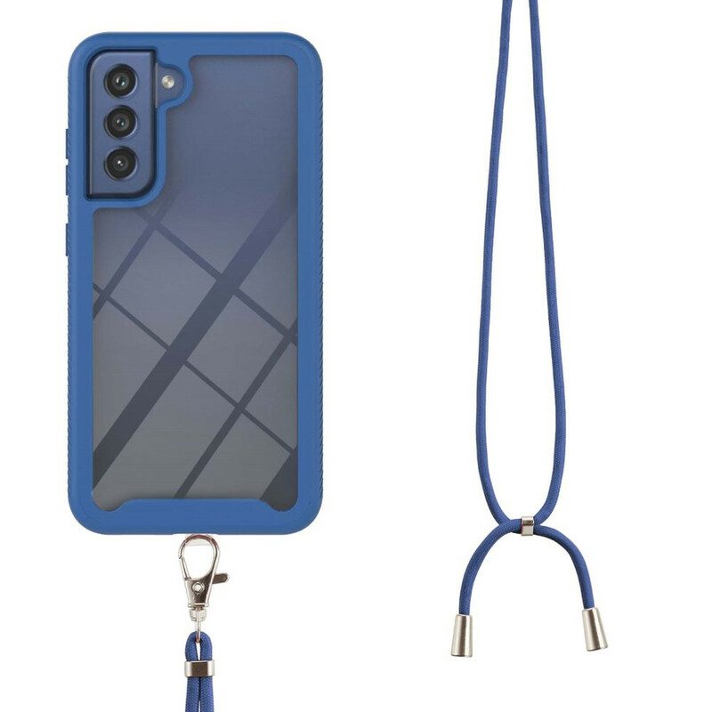 Cover Samsung Galaxy S21 FE Ibrido Con Cordoncino E Contorno Colorato