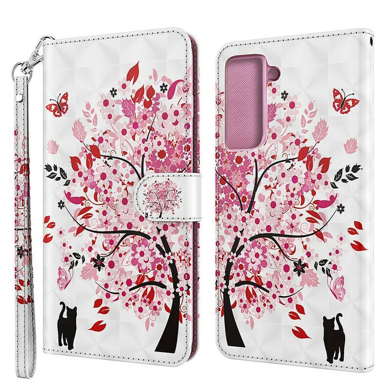 Custodia in pelle Samsung Galaxy S21 FE Albero Rosa