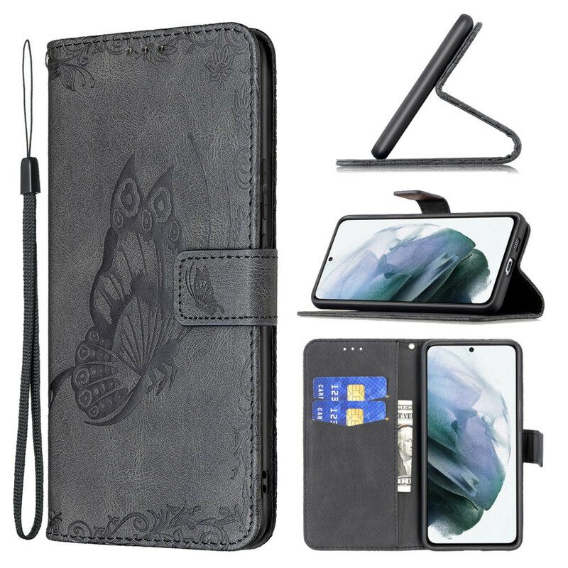 Custodia in pelle Samsung Galaxy S21 FE Farfalla Barocco Strappy