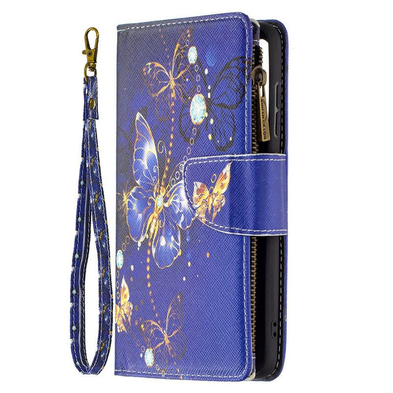 Custodia in pelle Samsung Galaxy S21 FE Farfalle Farfalle Astuccio Con Zip