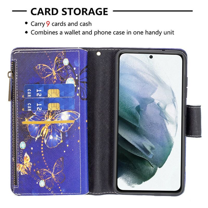 Custodia in pelle Samsung Galaxy S21 FE Farfalle Farfalle Astuccio Con Zip