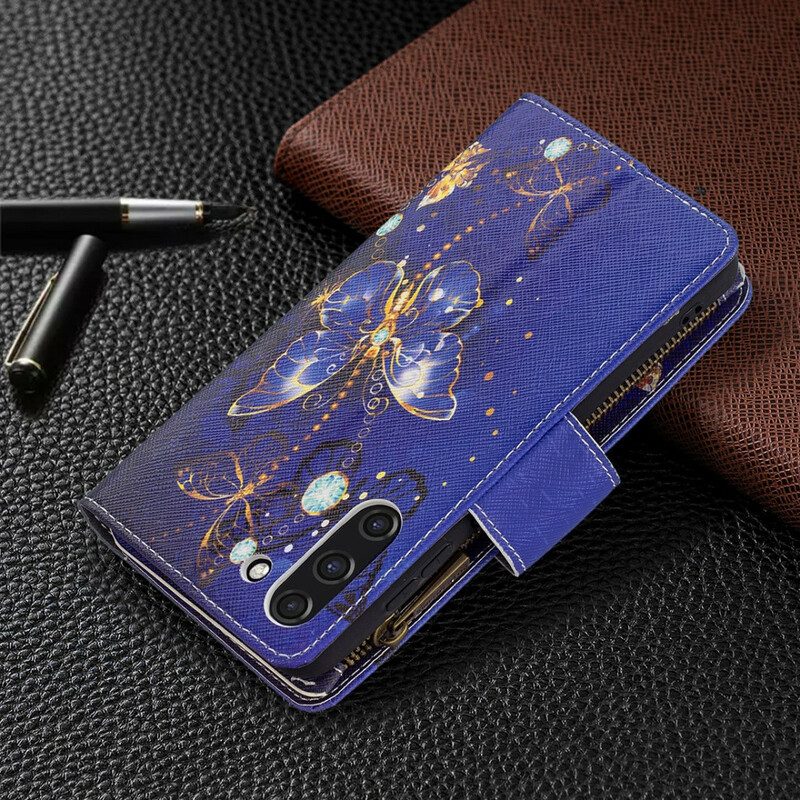Custodia in pelle Samsung Galaxy S21 FE Farfalle Farfalle Astuccio Con Zip
