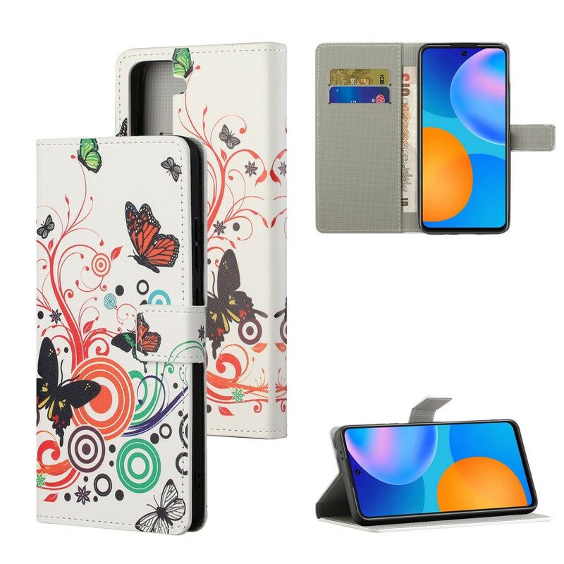 Custodia in pelle Samsung Galaxy S21 FE Farfalle E Fiori