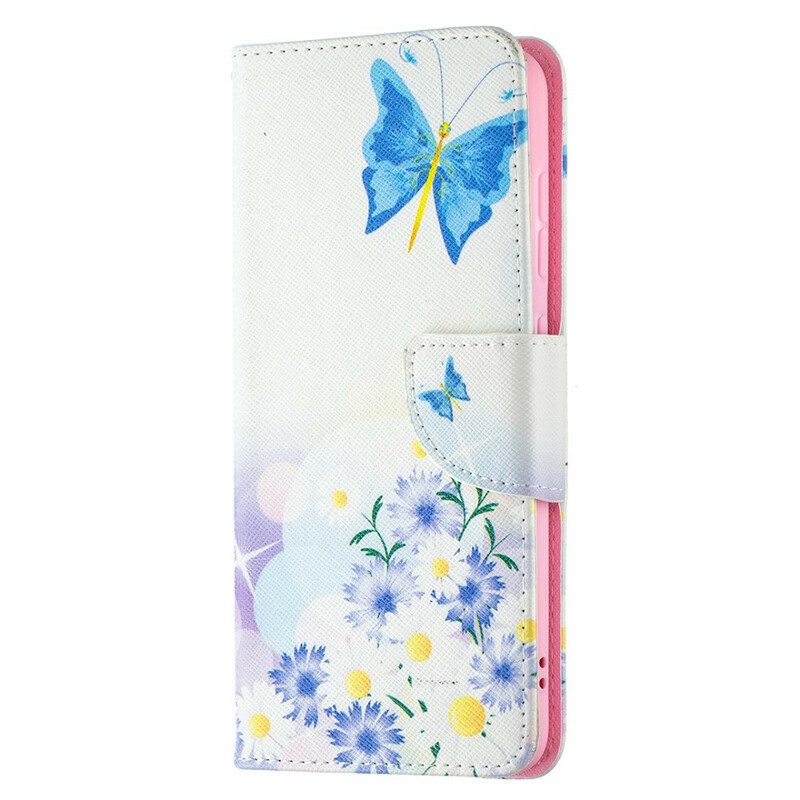 Custodia in pelle Samsung Galaxy S21 FE Farfalle E Fiori Dipinti