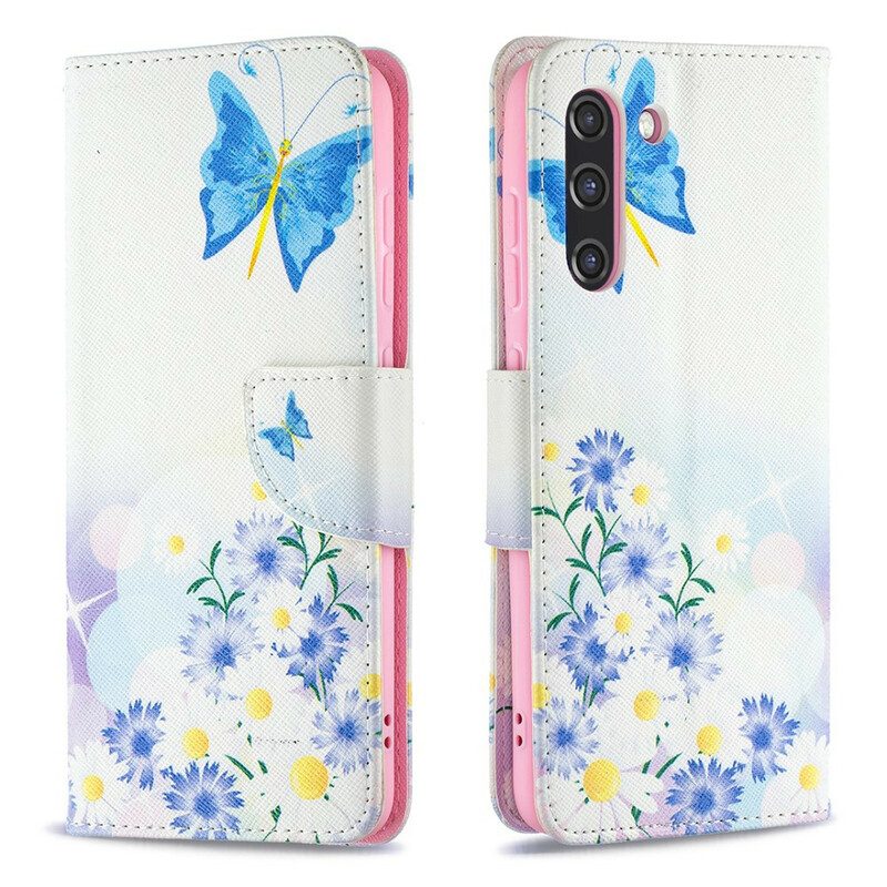 Custodia in pelle Samsung Galaxy S21 FE Farfalle E Fiori Dipinti