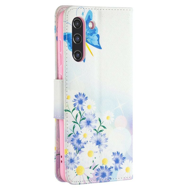 Custodia in pelle Samsung Galaxy S21 FE Farfalle E Fiori Dipinti