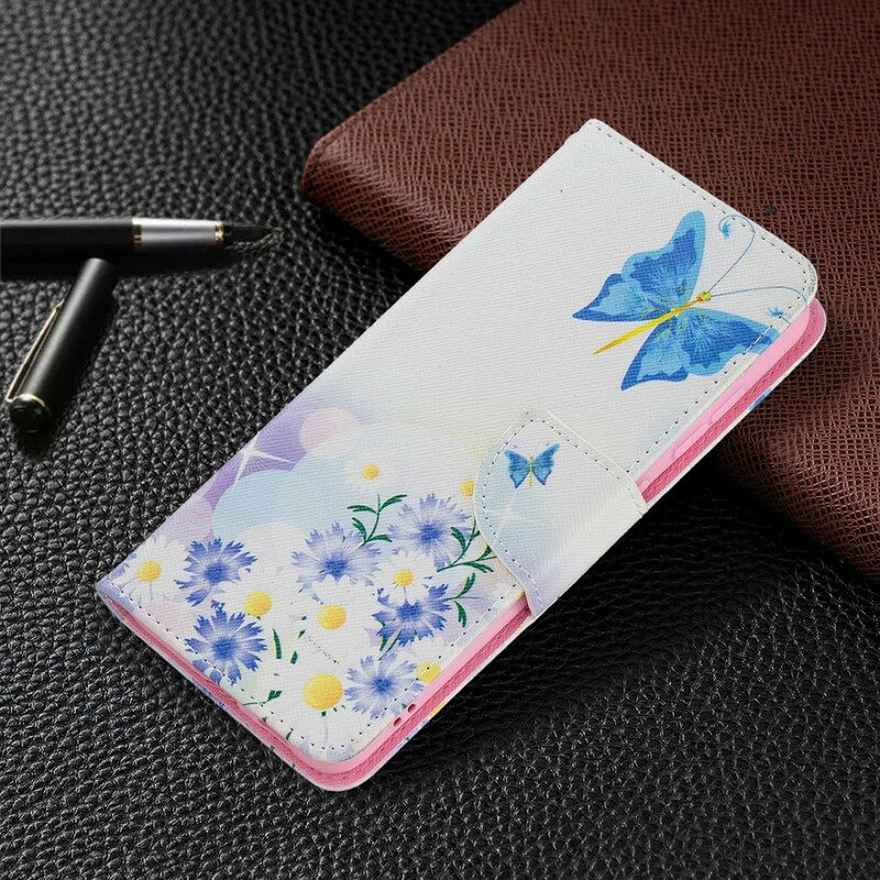 Custodia in pelle Samsung Galaxy S21 FE Farfalle E Fiori Dipinti