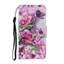 Custodia in pelle Samsung Galaxy S21 FE Farfalle E Tulipani