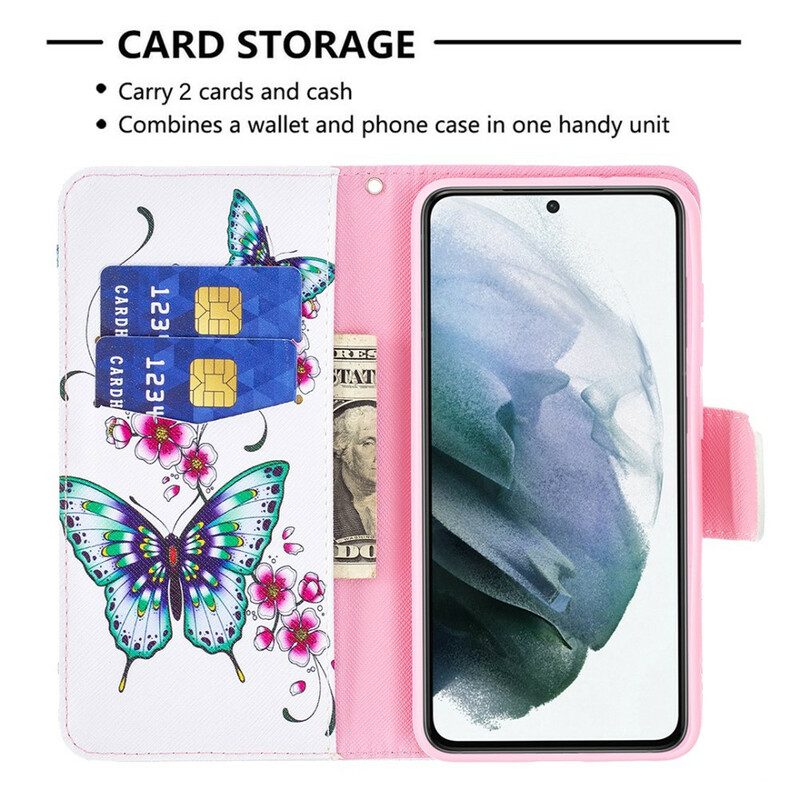 Custodia in pelle Samsung Galaxy S21 FE Meravigliose Farfalle