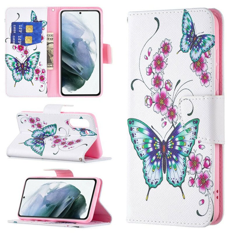 Custodia in pelle Samsung Galaxy S21 FE Meravigliose Farfalle