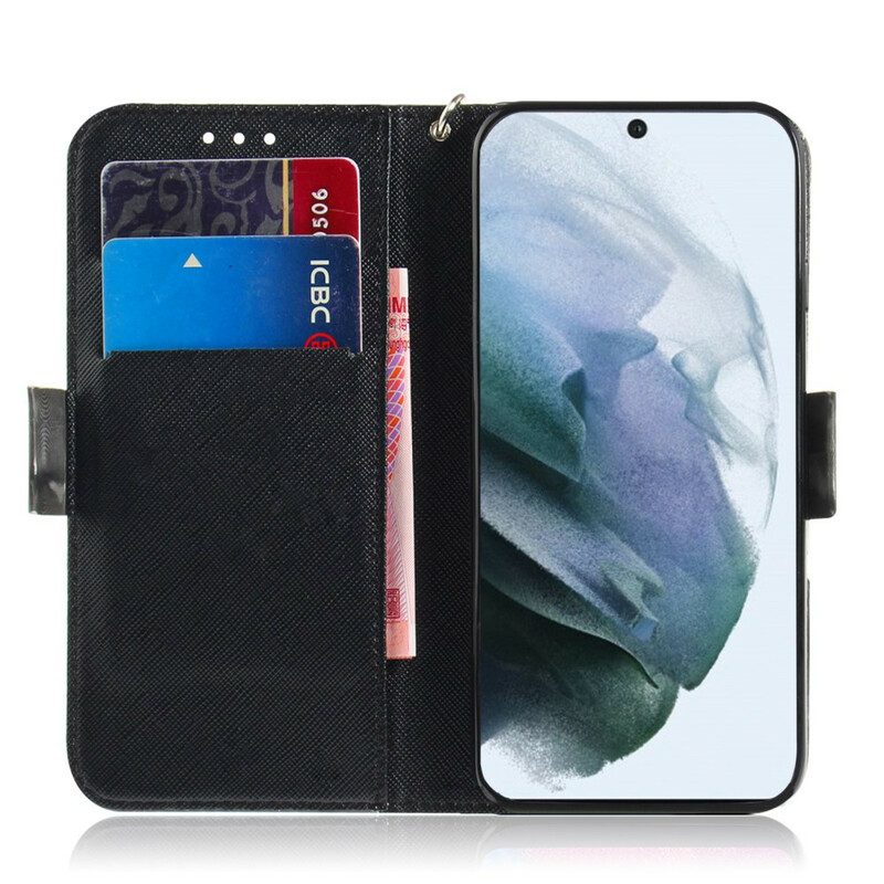 Custodia in pelle Samsung Galaxy S21 FE Panda Arrabbiato Con Cordino
