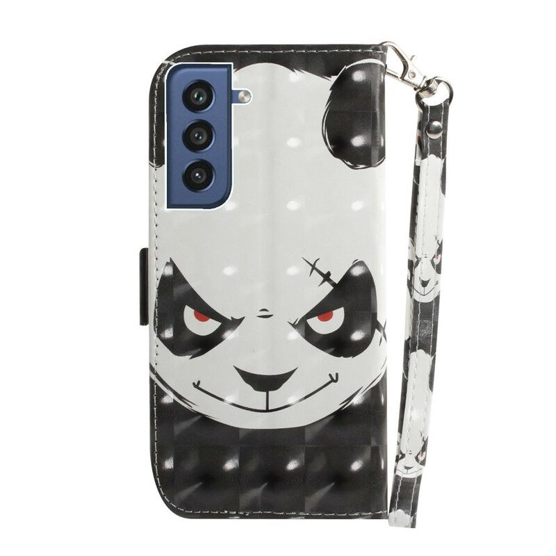 Custodia in pelle Samsung Galaxy S21 FE Panda Arrabbiato Con Cordino