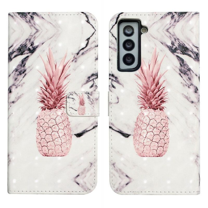 Custodia in pelle Samsung Galaxy S21 FE Punto Luce Ananas