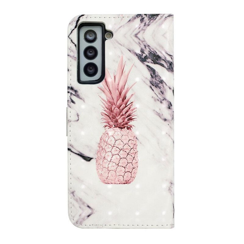 Custodia in pelle Samsung Galaxy S21 FE Punto Luce Ananas
