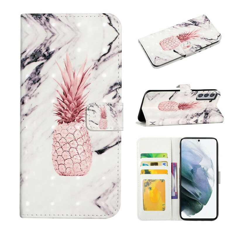 Custodia in pelle Samsung Galaxy S21 FE Punto Luce Ananas