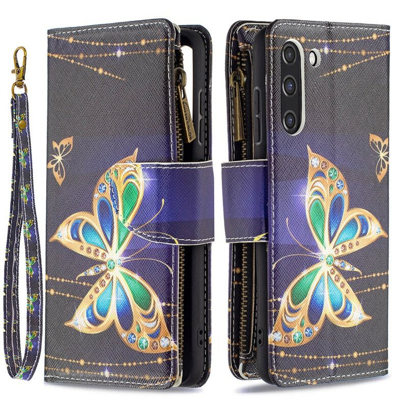 Custodia in pelle Samsung Galaxy S21 FE Tasca Con Cerniera Per Farfalle