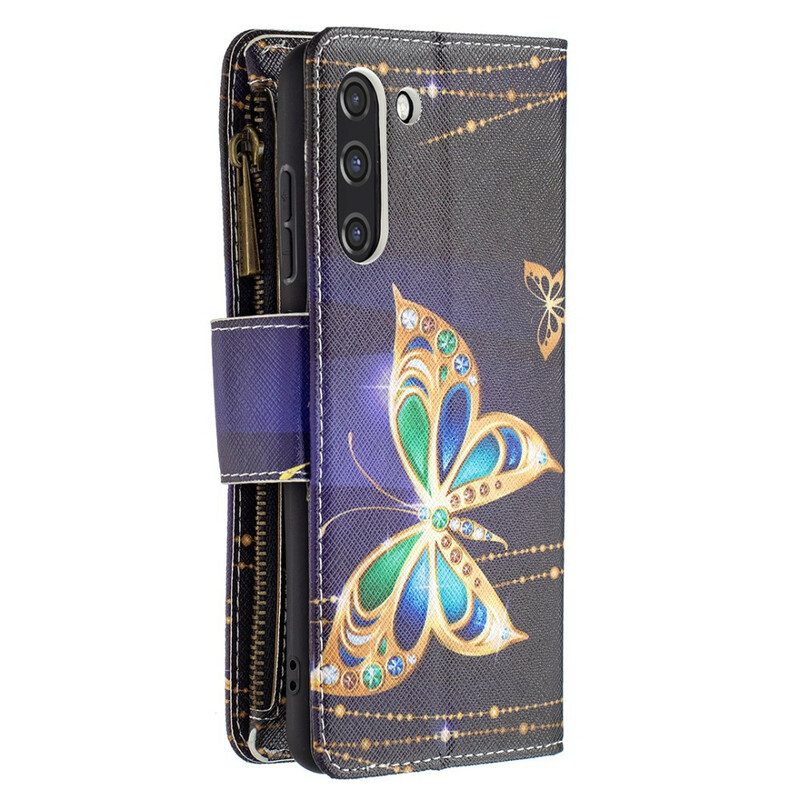 Custodia in pelle Samsung Galaxy S21 FE Tasca Con Cerniera Per Farfalle