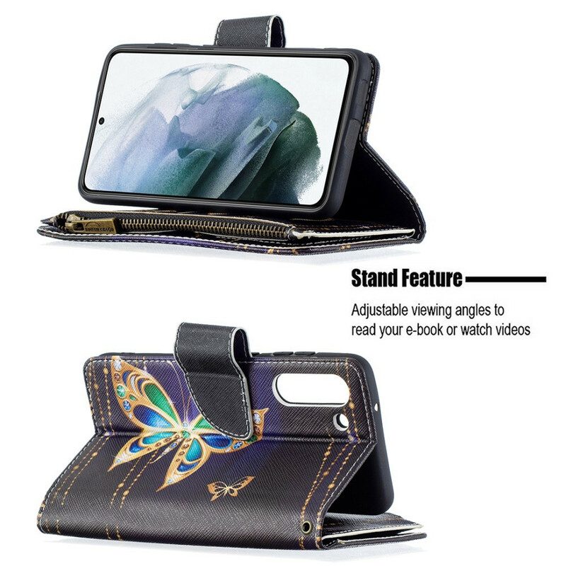 Custodia in pelle Samsung Galaxy S21 FE Tasca Con Cerniera Per Farfalle
