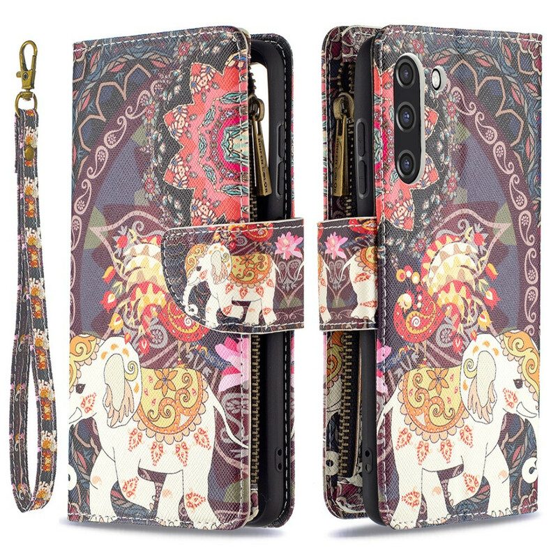 Custodia in pelle Samsung Galaxy S21 FE Tasca Con Zip A Forma Di Elefante