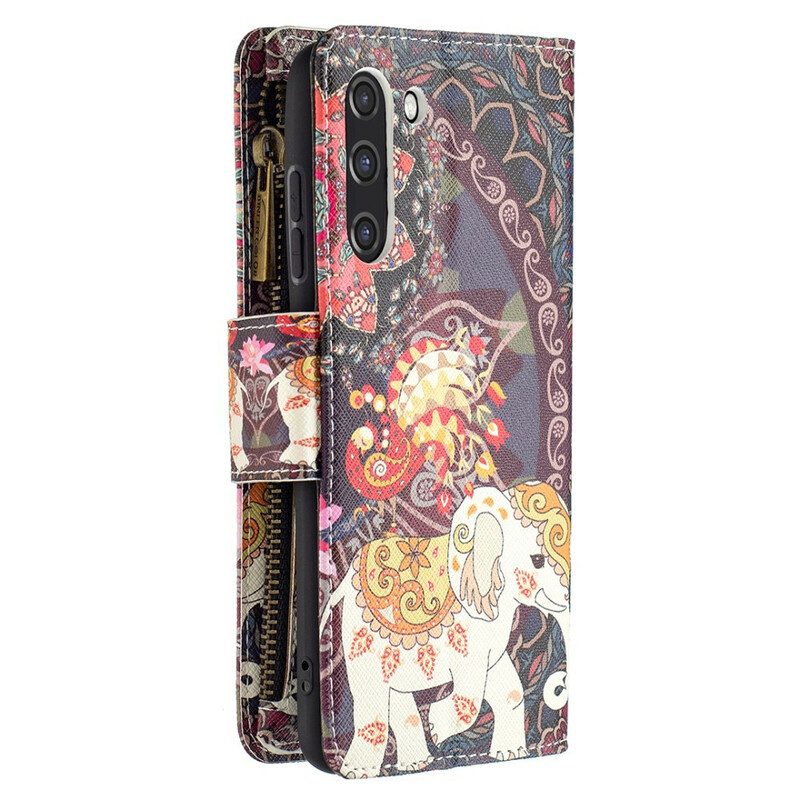 Custodia in pelle Samsung Galaxy S21 FE Tasca Con Zip A Forma Di Elefante