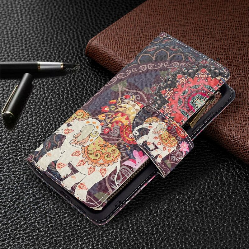 Custodia in pelle Samsung Galaxy S21 FE Tasca Con Zip A Forma Di Elefante