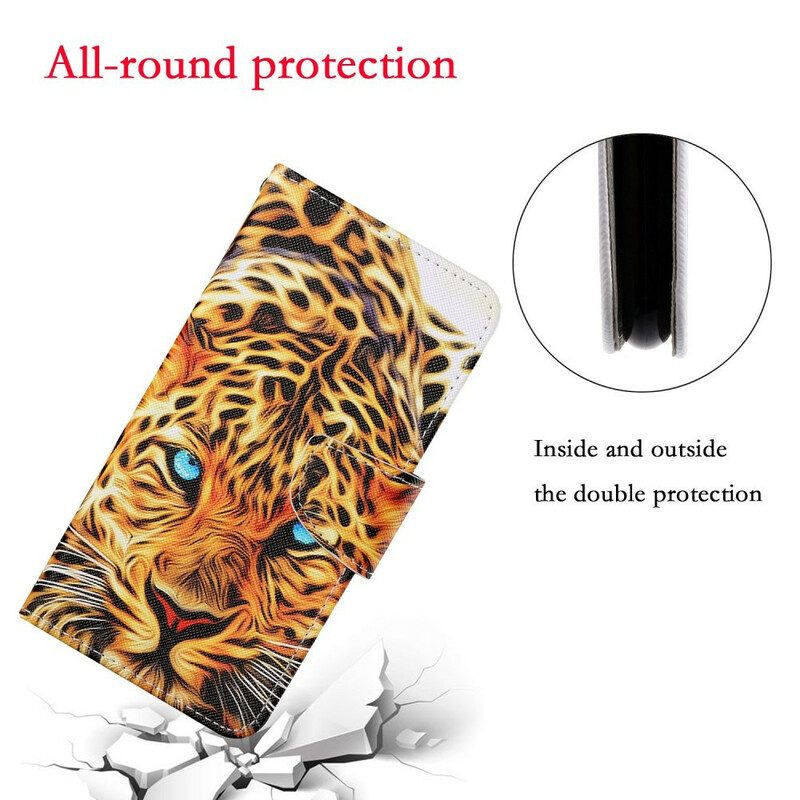 Custodia in pelle Samsung Galaxy S21 FE Tigre Con Cordino